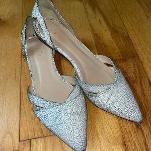 J Crew D’orsay Flats White Black Cracked Crackled Pointed Toe 7